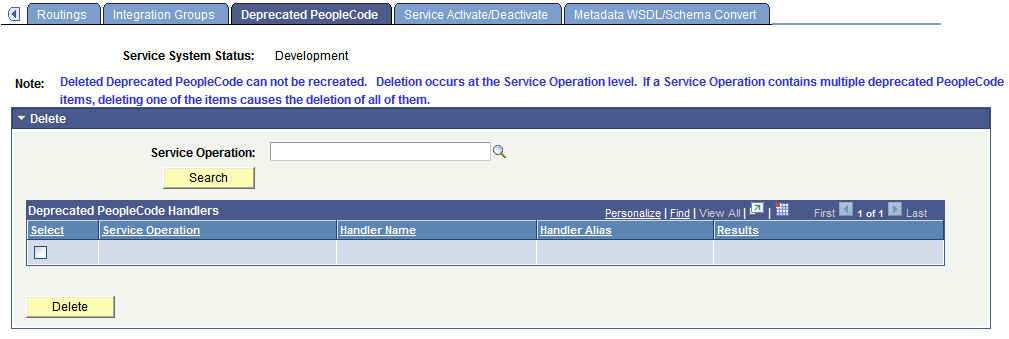 Service Administration - Deprecated PeopleCode page