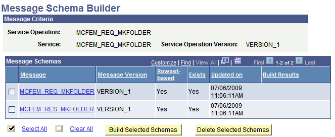 Message Schema Builder page