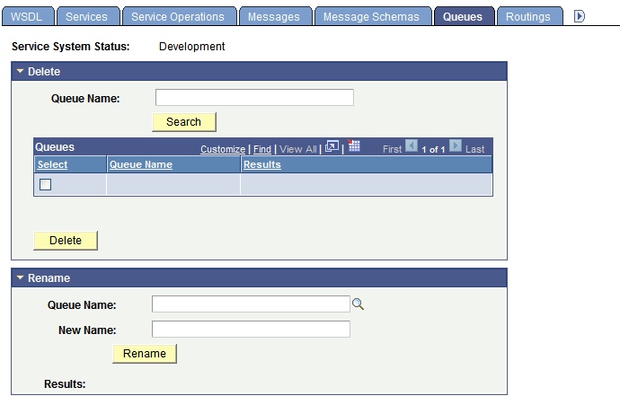 Service Administration - Queues page