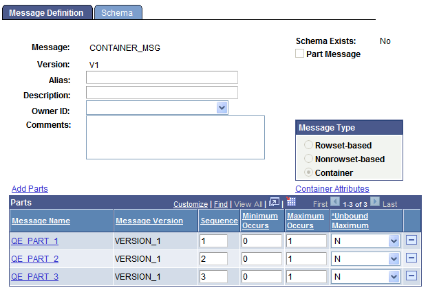 Messages - Message Definitions page