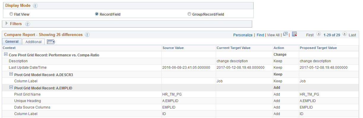 Compare Report using Record/Field Mode