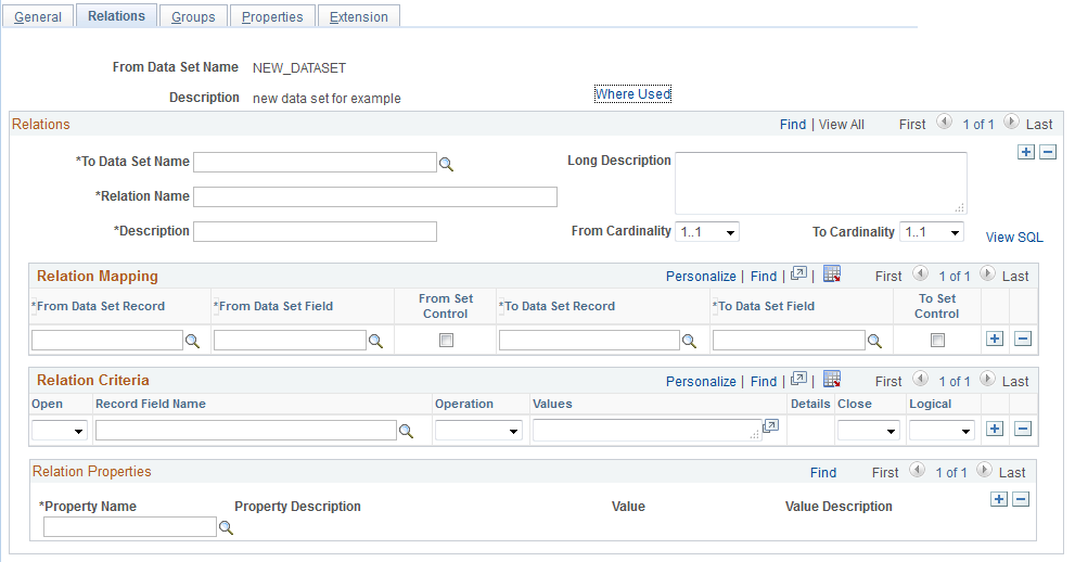 Data Set Designer - Relations page