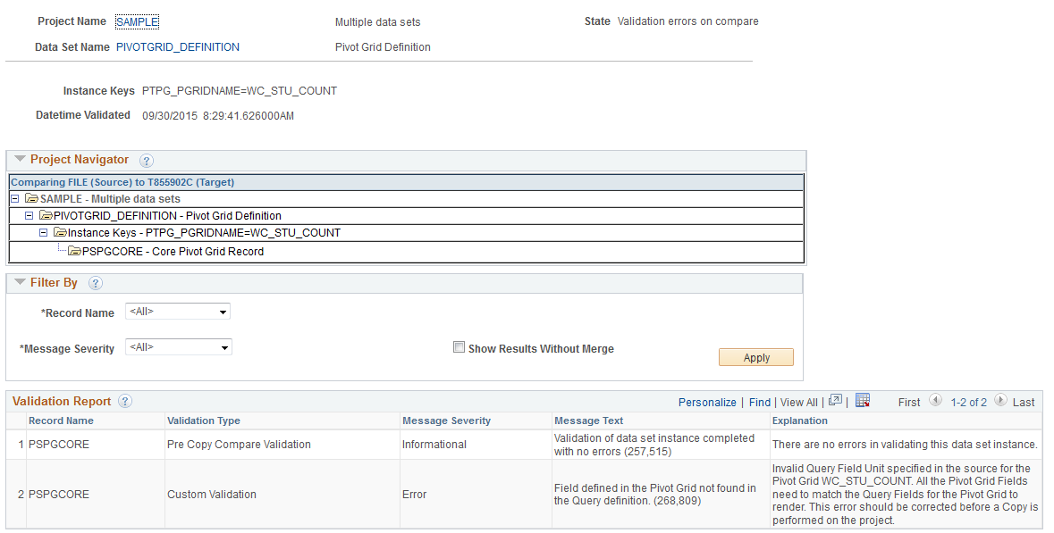 Validation Report page