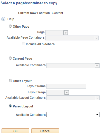 Select a page/container to copy