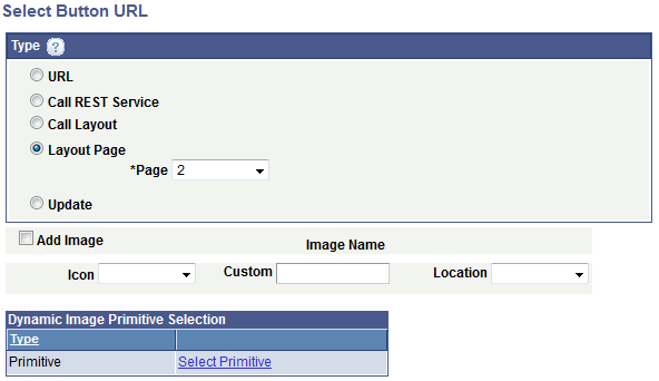 Select Button URL page (Call Internal type page in layout)
