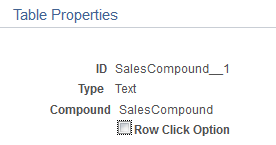 Table Properties page - Header section