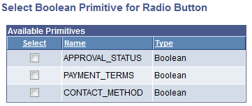 Select Boolean Primitive for Radio Button page