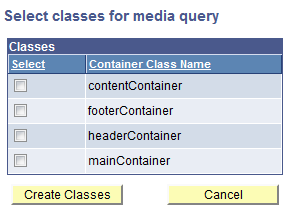 Select Classes for Media Query page