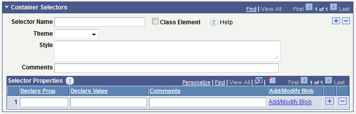 Container Selectors section of the Template Designer - Containers page