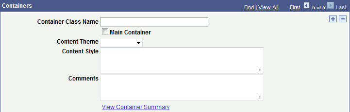 Containers section of the Template Designer - Containers page