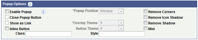 Popup Options section (Default view)