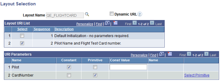 Layout Selection page (Defining URI Parameters)
