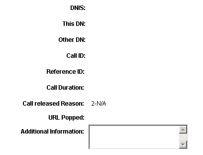 Event Log page 2 of 2 displaying the DNIS, This DN, Other DN, Call ID, Reference ID, Call Duration, Call Released Reason, URL Popped, and Additional Information fields.
