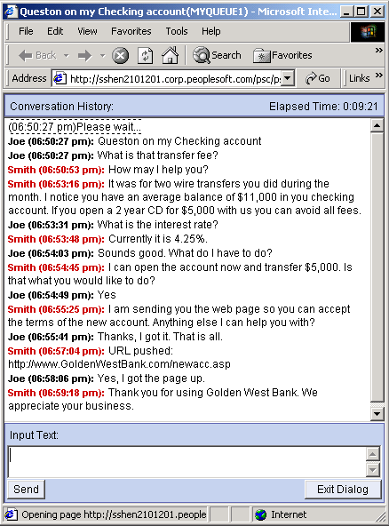 A Customer chat window showing the Conversation History and the Input Text