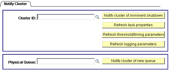 The Notify Cluster page having the Cluster ID and Physical editable fields