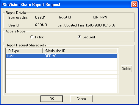 nVision Share Report Request dialog box