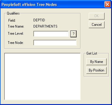 PeopleSoft nVision Tree Nodes dialog box