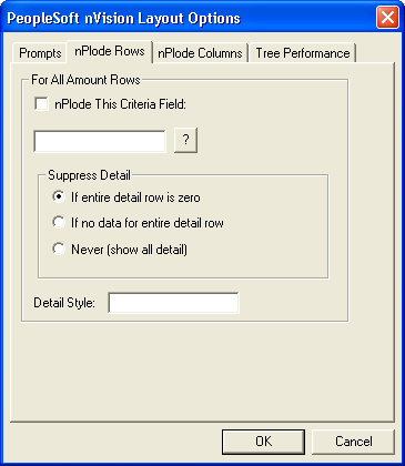 PeopleSoft nVision Layout Options dialog box