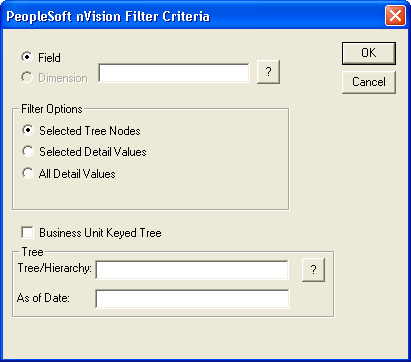 PeopleSoft nVision Filter Criteria dialog box