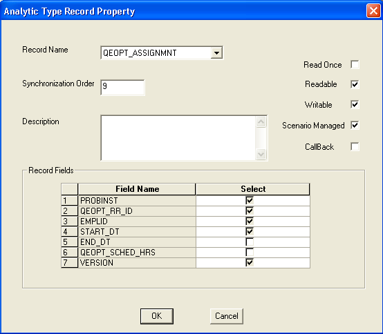 Analytic Type Record Property dialog box