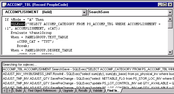 Opening a PeopleCode program from the Find In tab