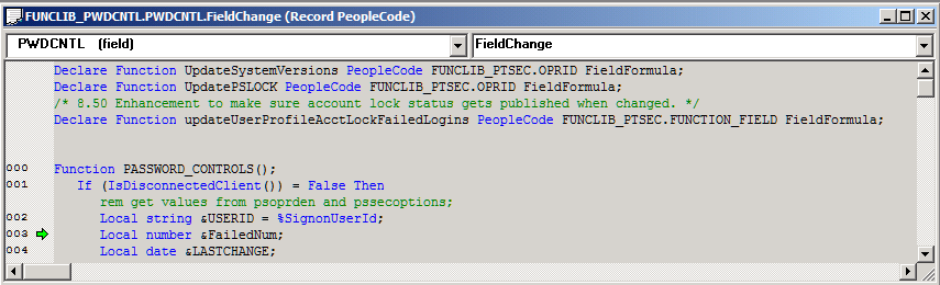 PeopleCode debugger with current line of execution