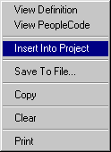 Insert Into Project option of the Find In pop-up menu