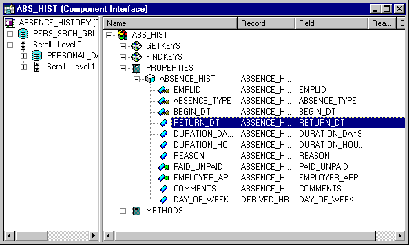 RETURN_DT Component Interface property highlighted
