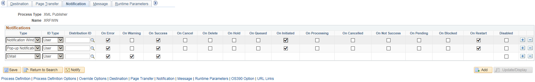 Notification Window and Pop-up Notification channels added to Process Definition settings