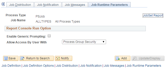 Job Runtime Parameters page