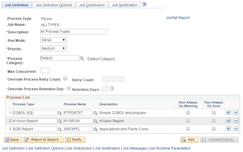 Job Definition page