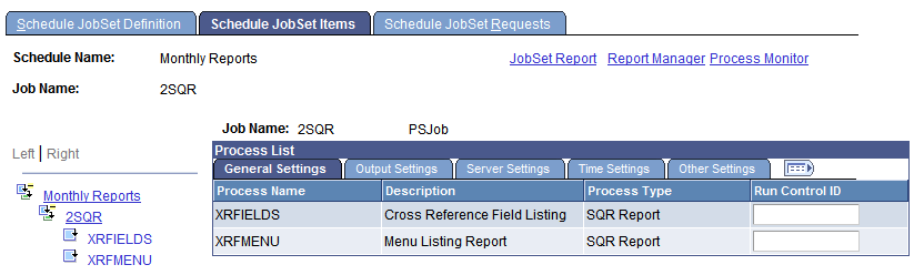 Schedule JobSet Items - General page with processes expanded