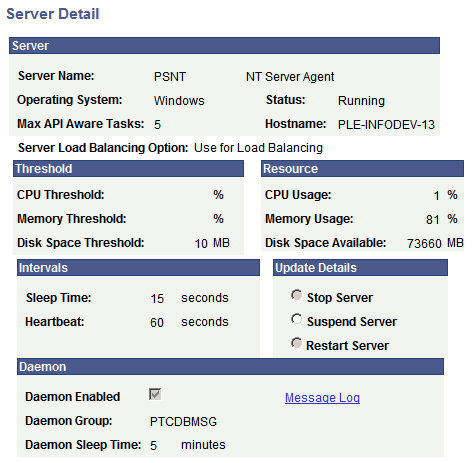 Server Detail page