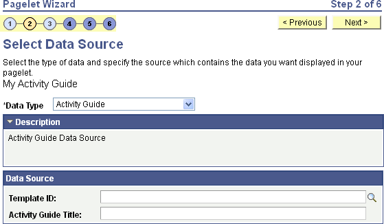 Select Data Source page (Activity Guide data source)