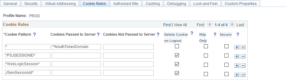 Web Profile Configuration - Cookie Rules page