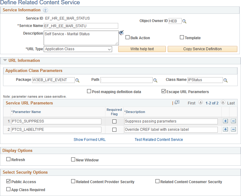 Define Related Content Service page with service parameters