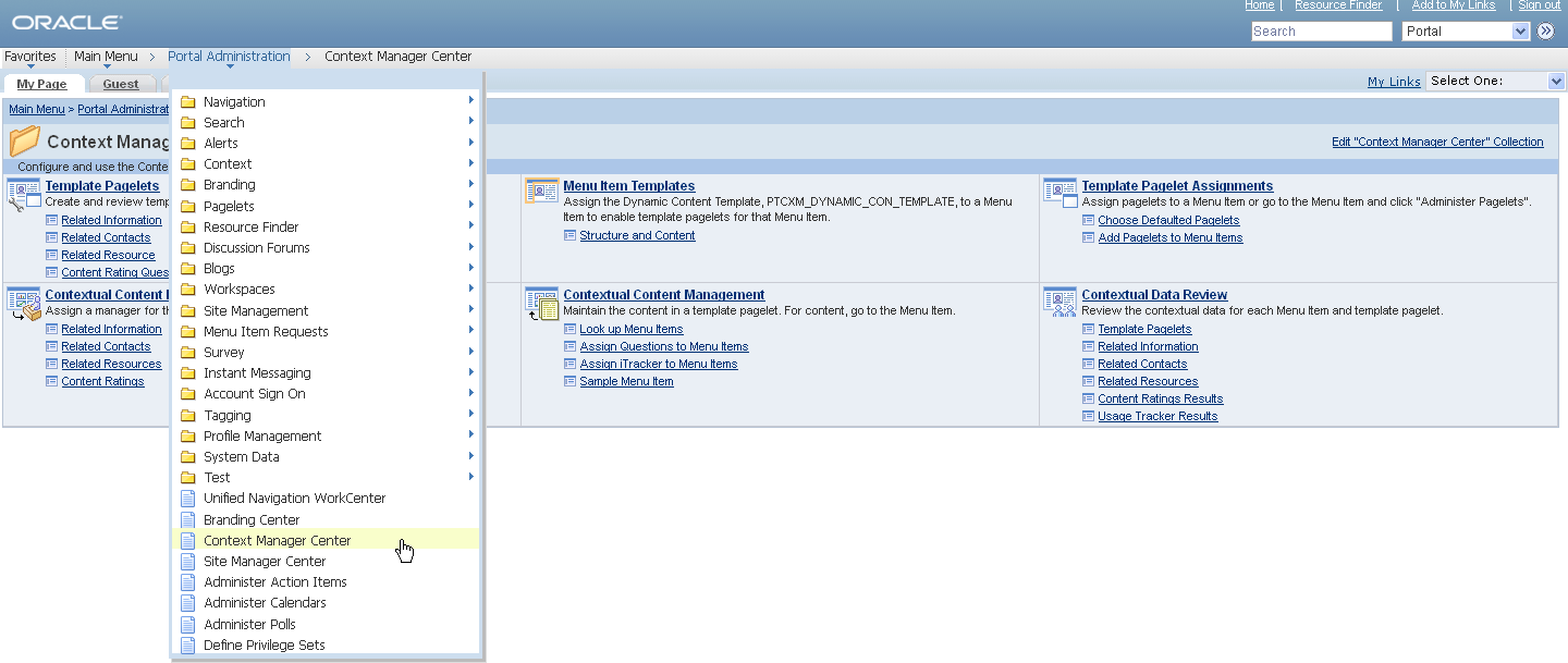 Context Manager Center custom navigation page from PeopleSoft Interaction Hub
