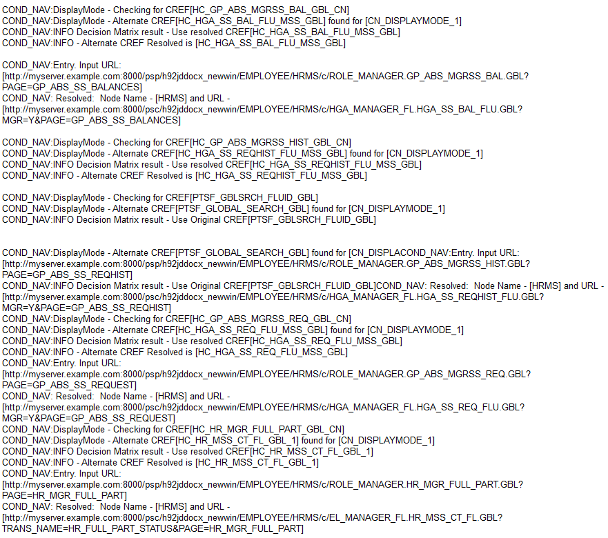 Sample of conditional navigation trace log