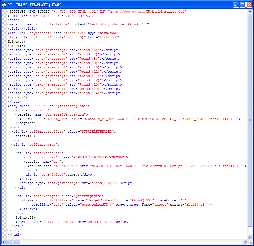PT_IFRAME_TEMPLATE HTML definition showing inline frames
