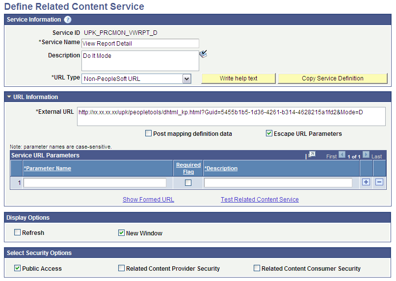 Related content service definition for a UPK topic