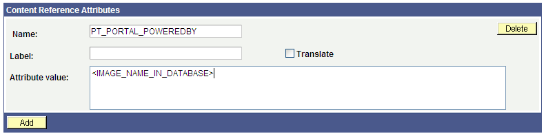 Content Reference Attributes region of the Content Ref Administration page