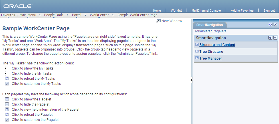 Example WorkCenter page that uses an alternate page layout template