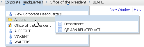 Related actions in a drop-down SmartNavigation menu