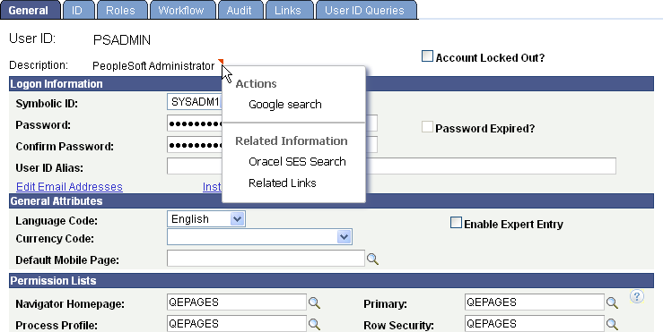 A page field contextual menu showing both related actions and related content