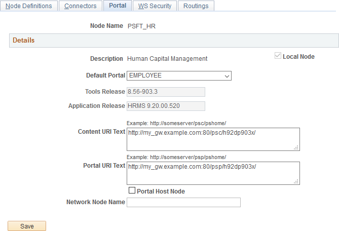 Portal page showing a default local node