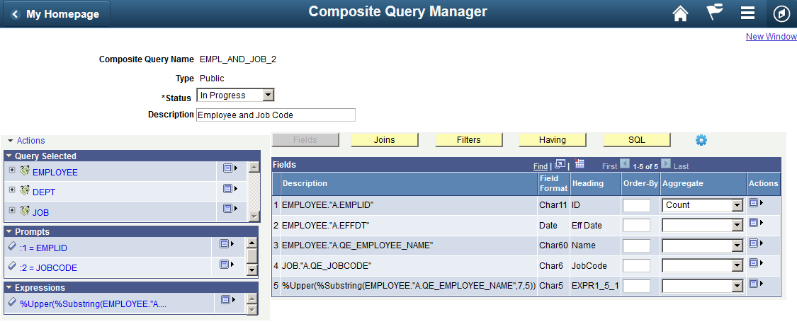 Composite Query Manager page, where you can edit the composite queries