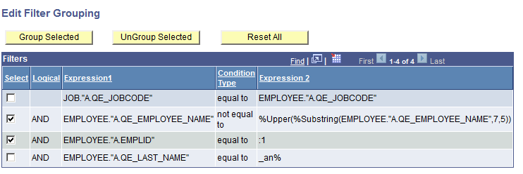 Edit Filter Grouping page - filters are selected