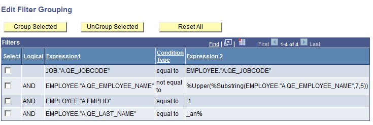 Edit Filter Grouping page