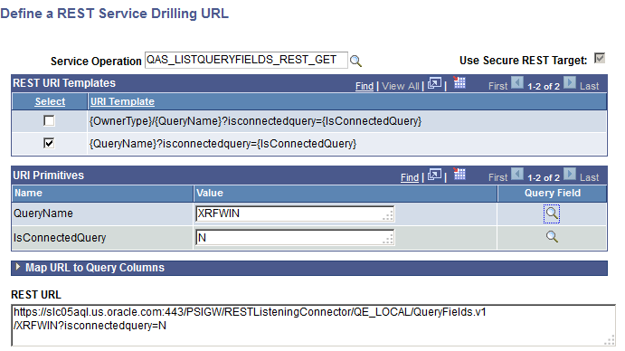 Define a REST Service Drilling URL page