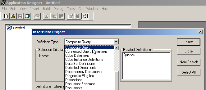 Application Designer - Insert into Project dialog box